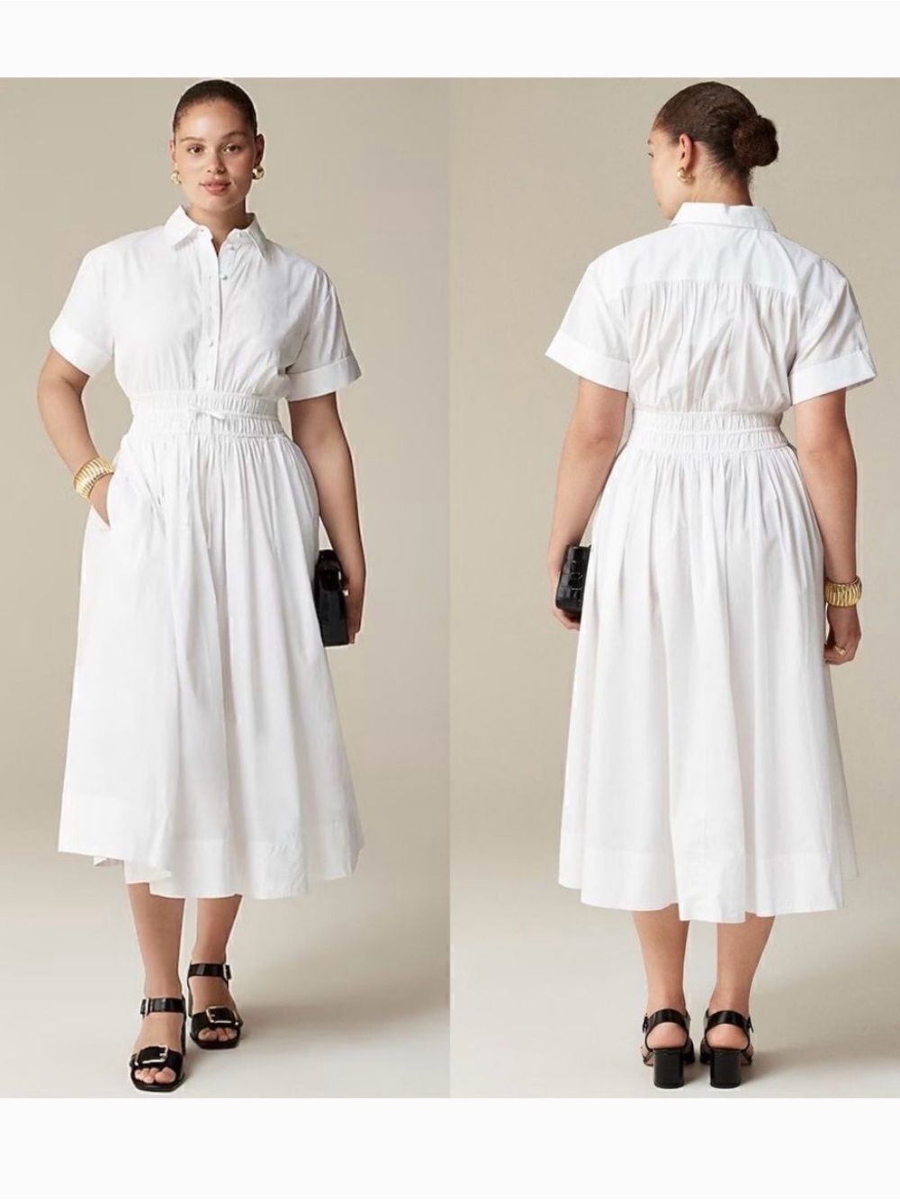 J.Crew Elena Cotton Poplin midi dress in white